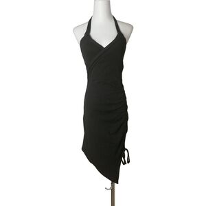 🐝 M, vintage asymmetric halter neck black mini dress